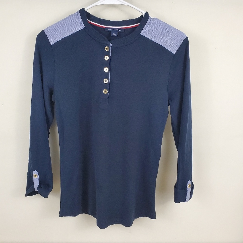 Hilfiger 3/4 Sleeve Navy Blue Top Womens Small